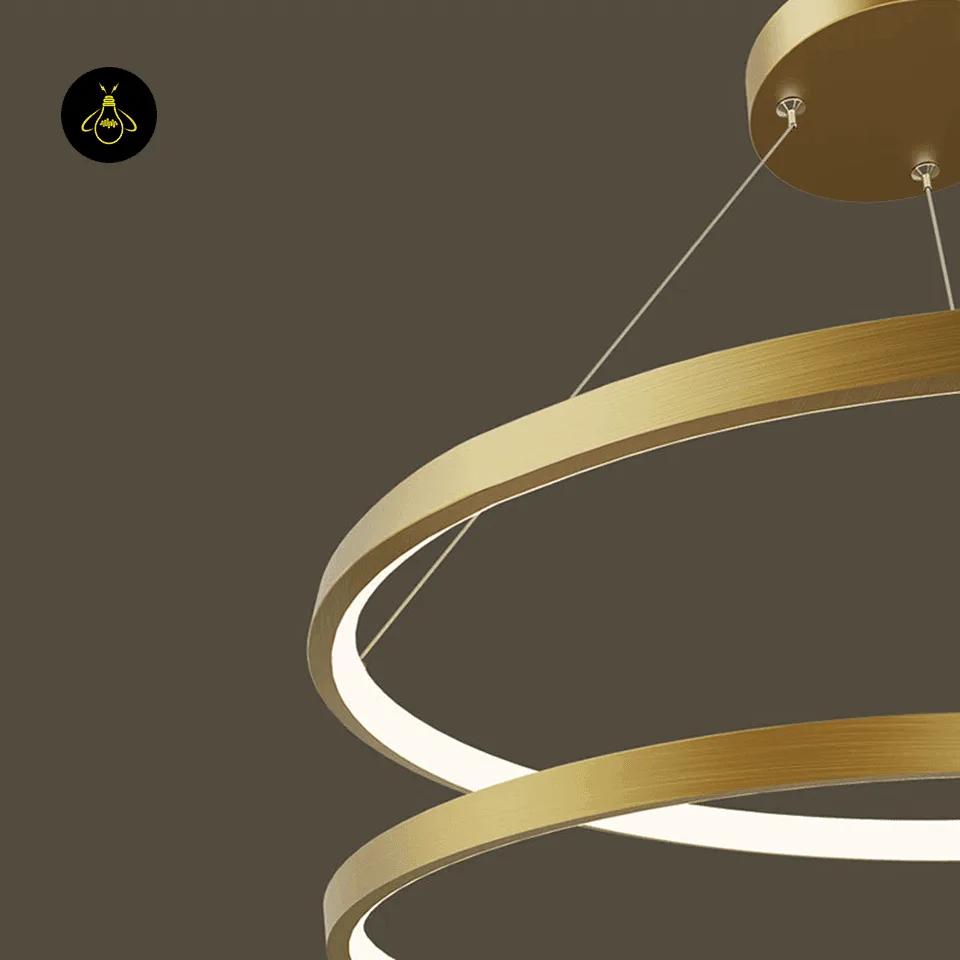 Spiral Ring Chandelier – 62 cm Integrated LED, 3 Finishes | Jagmag Lights 6 Spiral ring chandelier lit close-up showing the continuous integrated LED halo