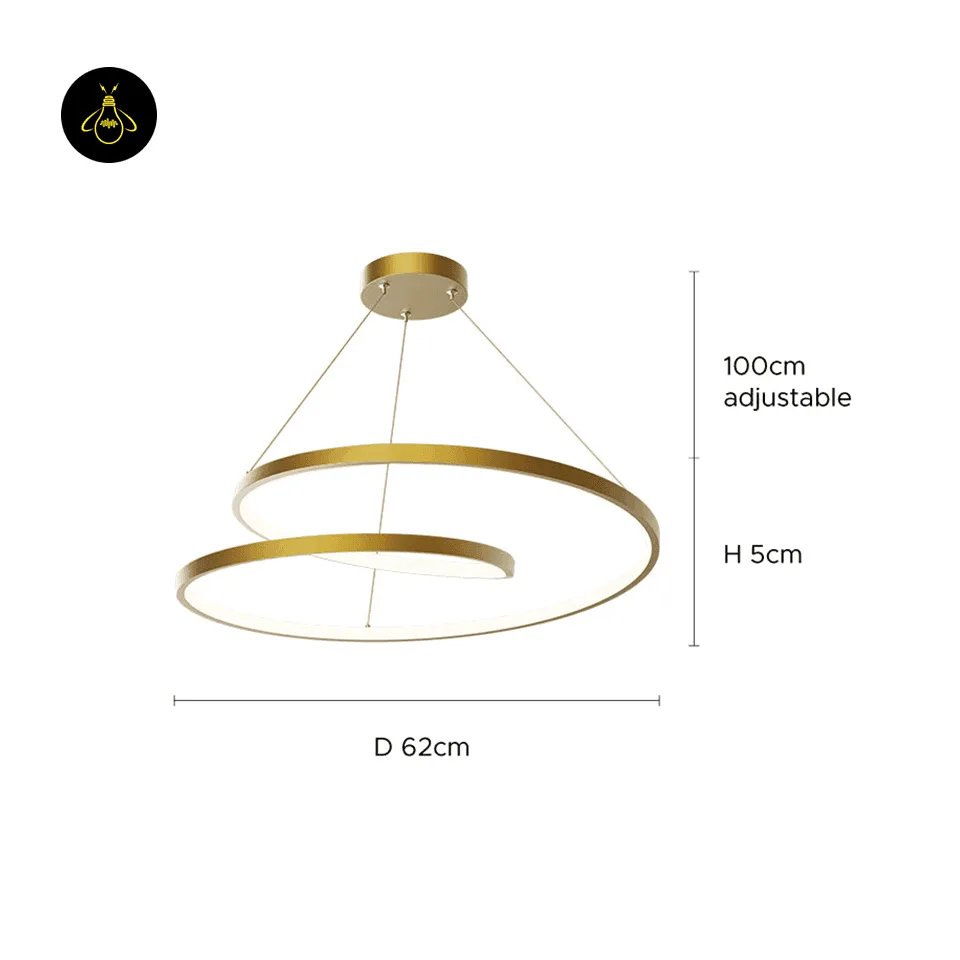 Spiral Ring Chandelier – 62 cm Integrated LED, 3 Finishes | Jagmag Lights 7 Spiral ring chandelier dimensions: 62 cm diameter, 5 cm band, 100 cm adjustable wire