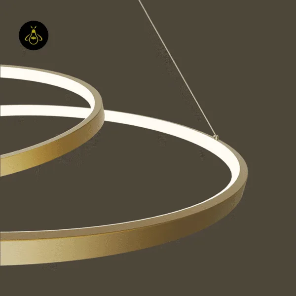 Spiral ring chandelier unlit close-up of the copper-finish stainless steel band