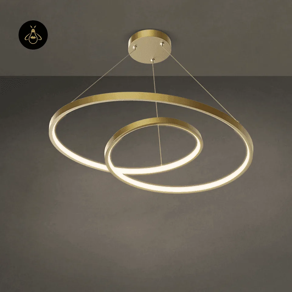 Spiral Ring Chandelier – 62 cm Integrated LED, 3 Finishes | Jagmag Lights 2 Spiral ring chandelier, gold-finish continuous LED ring, angled studio view