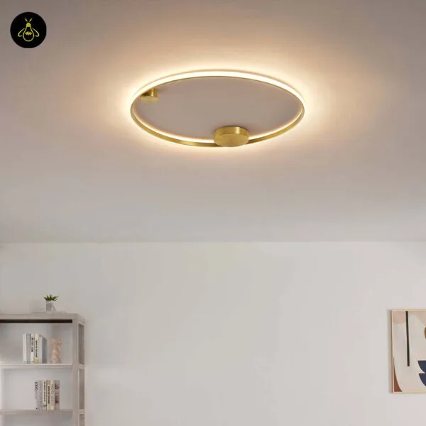 Brass-finish LED ceiling ring, close detail