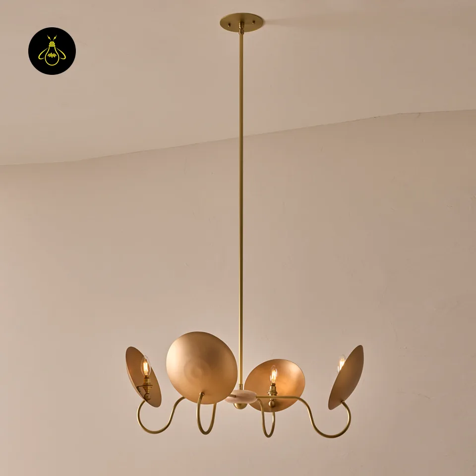Wood and Brass Chandelier – Arlo 4-Light Bronze Reflectors 8 Wood and brass chandelier with bronze lighting reflectors by JagMag
