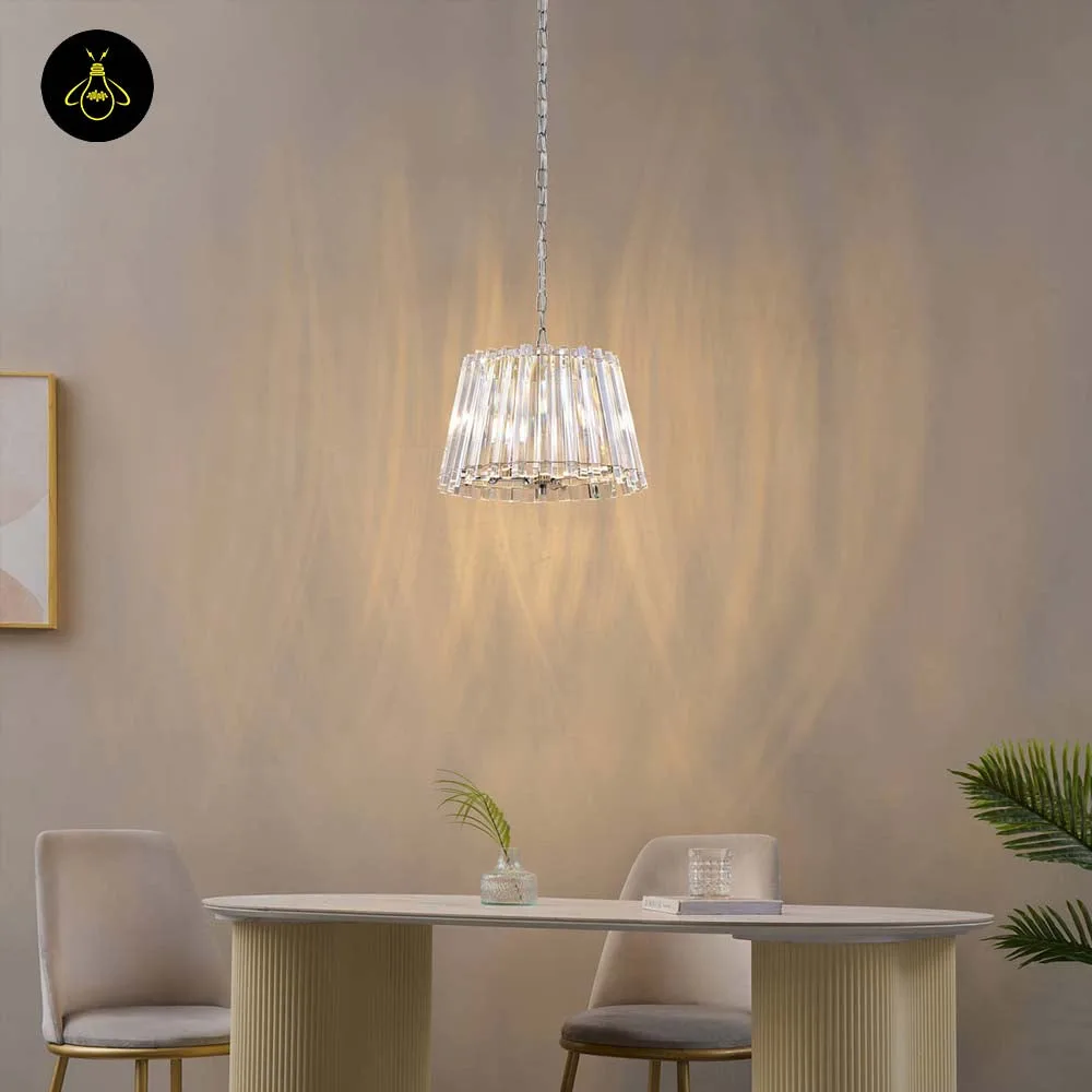 Silver crystal trapezoid pendant light, front view – Jagmag Oristano