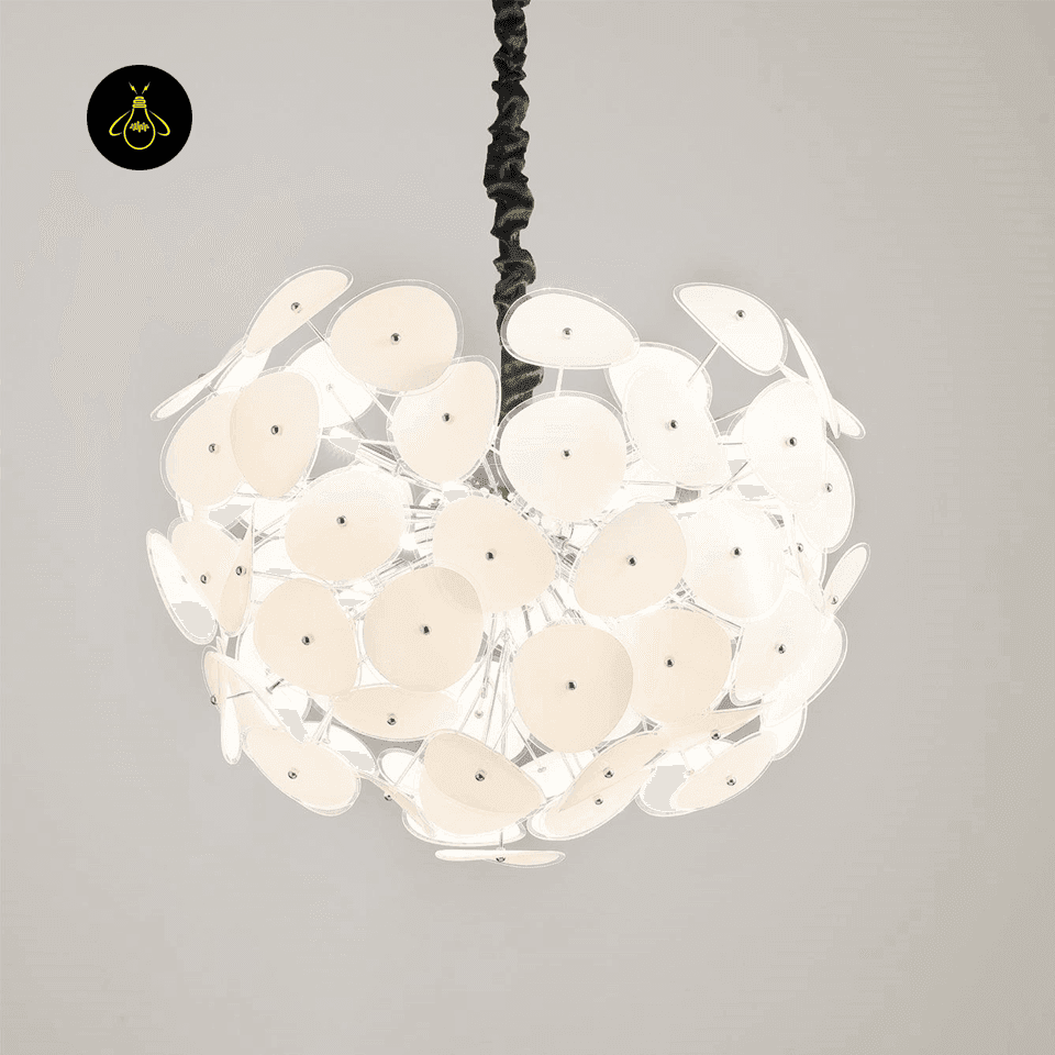 White Chandelier – 8-Light Frosted Glass Petal Globe, 40 cm 6 8-light frosted glass chandelier globe in modern design with white opal glass petals – Jagmag Lights