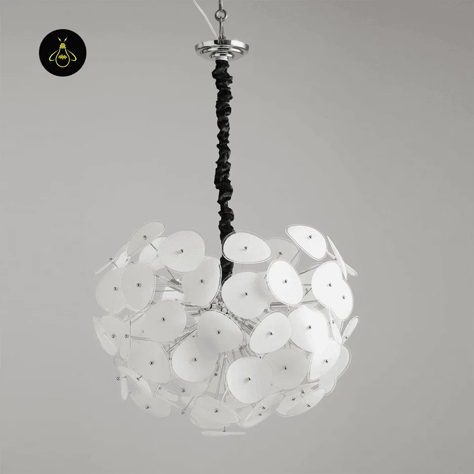 White Chandelier – 8-Light Frosted Glass Petal Globe, 40 cm 7 Frosted glass chandelier with adjustable drop rod and chrome ceiling canopy – Jagmag Lights