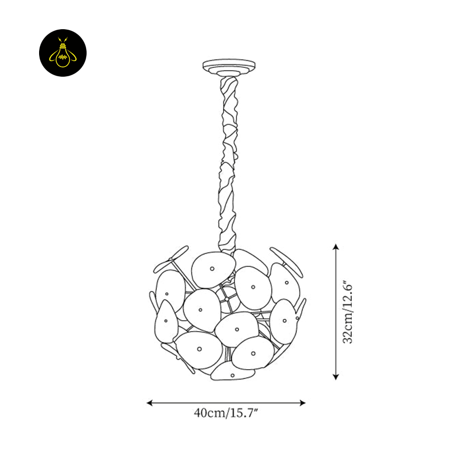 White Chandelier – 8-Light Frosted Glass Petal Globe, 40 cm 5 Frosted glass chandelier dimensions diagram showing 40 cm diameter and 32 cm globe height – Jagmag Lights