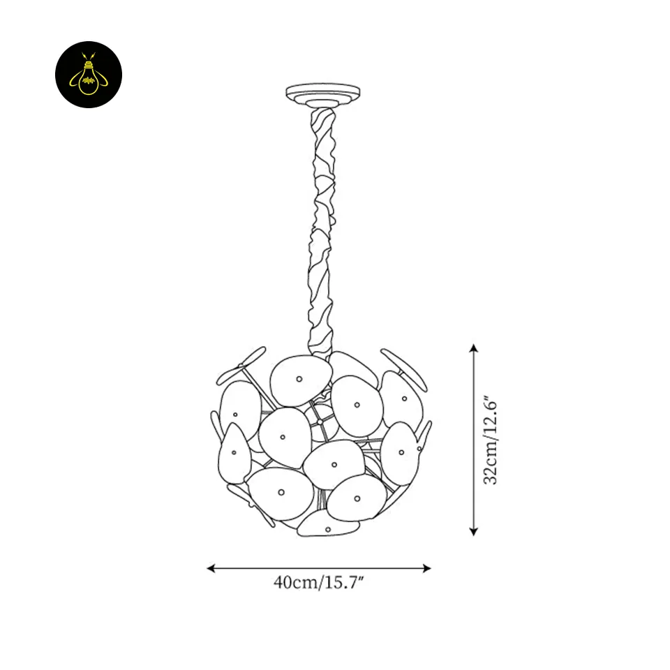 White Chandelier – 8-Light Frosted Glass Petal Globe, 40 cm 5 Frosted glass chandelier dimensions diagram showing 40 cm diameter and 32 cm globe height – Jagmag Lights