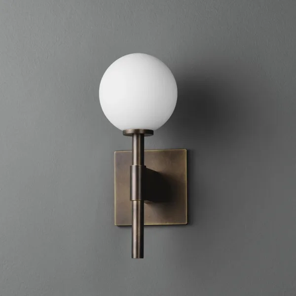 Antique Brass Wall Light – Opal Glass Sconce, 5-Inch Shade — 3D preview