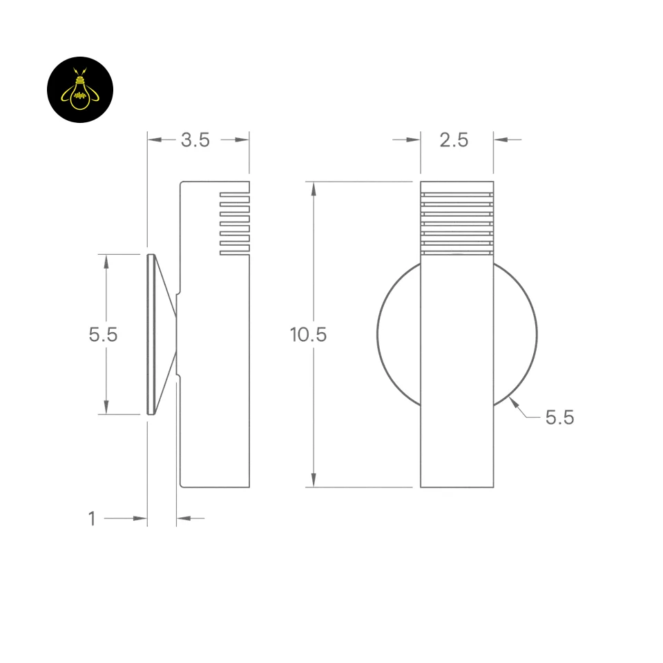 Boundary Wall Light – Brass-Finish Up & Down Sconce, 10.5 in 8 Boundary wall light dimensions drawing: 26.7 cm height, 8.9 cm projection, 14 cm backplate