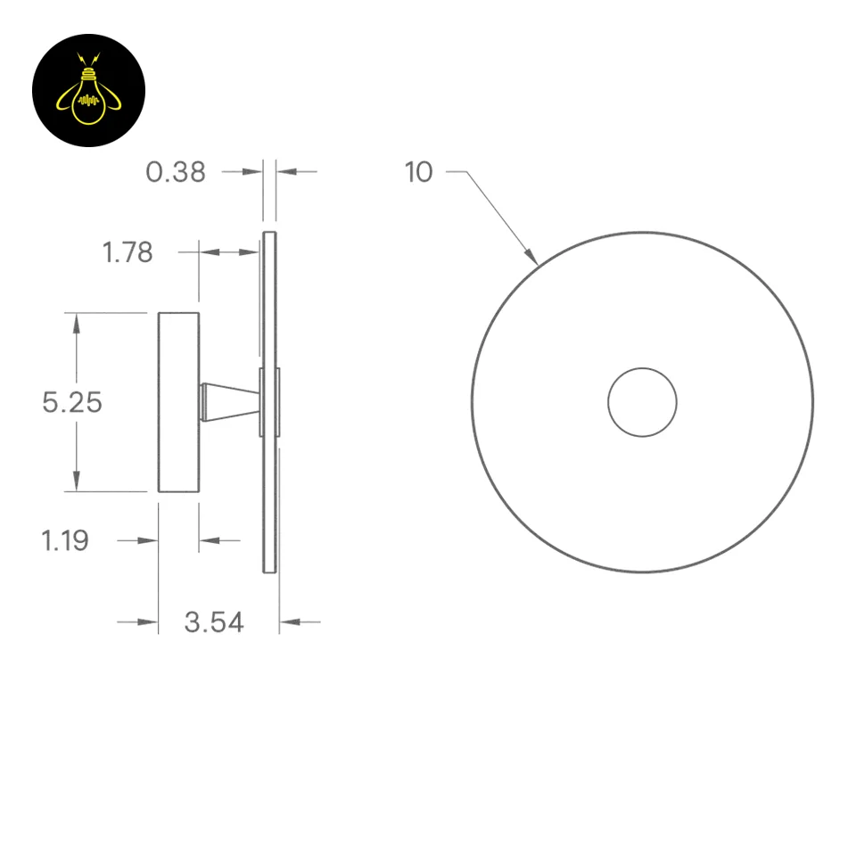 Alabaster Wall Light – Eclipse Disc Sconce, 4 Sizes | JagMag Lights 9 Alabaster wall light dimension drawing (Size II, 10 in / u00f8250 mm disc) showing disc diameter, 13.3 cm base and 9 cm projection