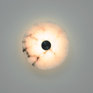 Vintage Alabaster Wall Light - Black Metal Fixture | Jagmag Lights