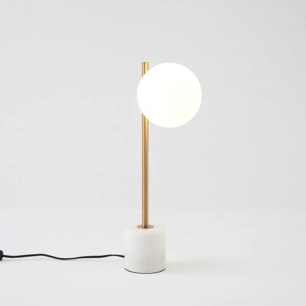 Marble Table Lamp with Opal Glass Globe – Brass Finish, 34 cm 11 Marble base table lamp with opal borosilicate glass globe and brass arm by Jagmag