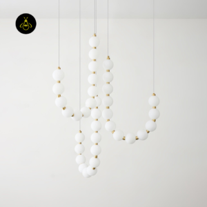 Jagmag pearl necklace chandelier with white opal orbs and gold detailing