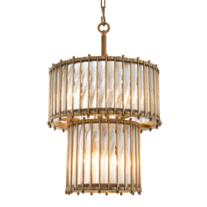 Luxury two-tier antique brass lantern chandelier with clear glass rods