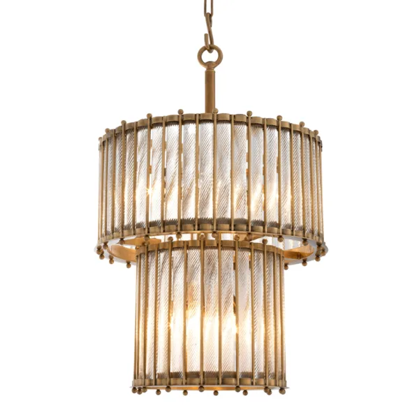 Luxury two-tier antique brass lantern chandelier with clear borosilicate glass rods
