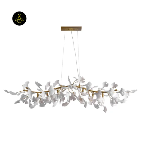 Large linear ceramic petal chandelier for high ceilings and long dining tables