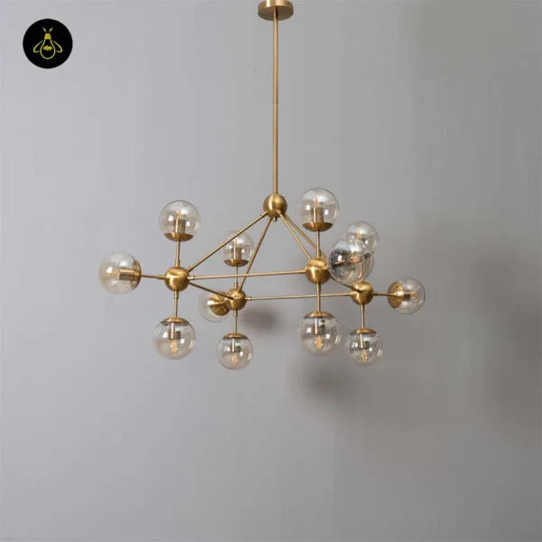 Large vintage glass sphere pendant light, 105 cm
