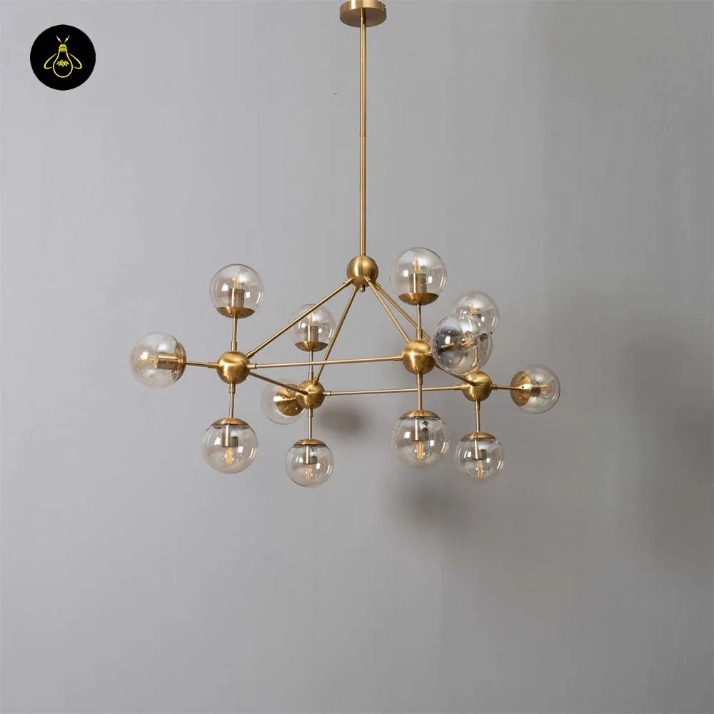 Glass Sphere Chandelier – 12-Globe Vintage Brass, 105 cm | Jagmag Lights 3 Large vintage glass sphere pendant light, 105 cm