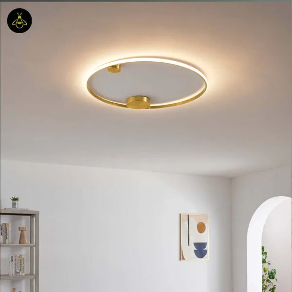 Brass-finish round LED ceiling ring light, semi-flush mount – Jagmag Lights
