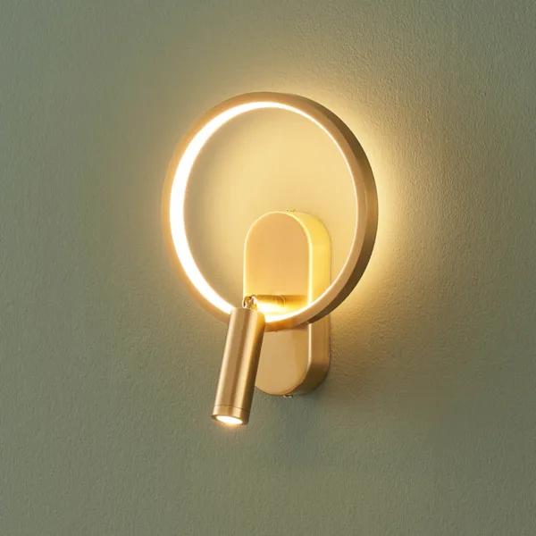 Circle Wall Light – LED Ring with Reading Light, Gold & Black 2-Switch — 3D preview