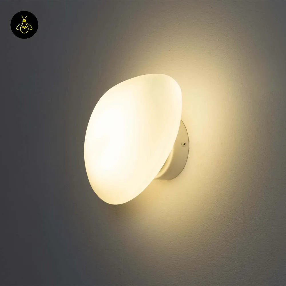 White Opaline Wall Light – Veglia 25 cm Glass Disc 7 White LED wall light with an integrated warm-white LED for bedroom walls