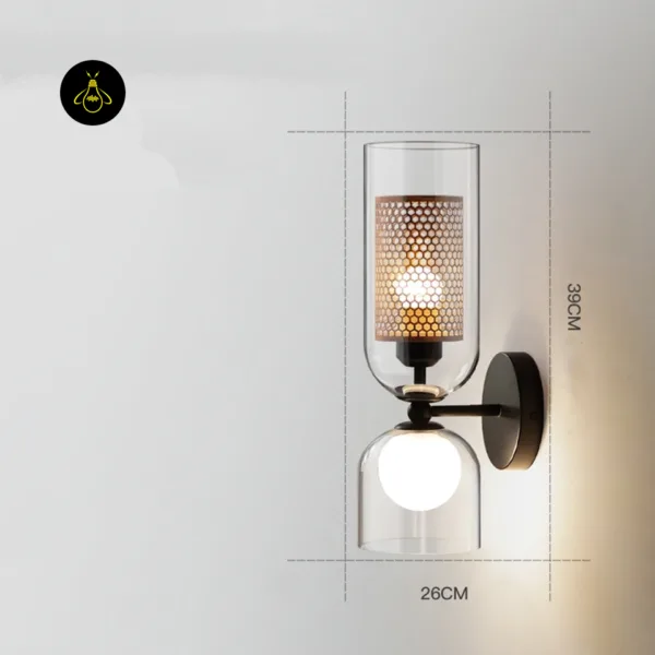 Double wall light size drawing showing 39 cm height and 26 cm width