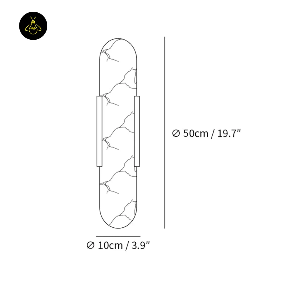 Linear Alabaster Wall Light – 50 cm Natural Stone Sconce 15 Linear alabaster wall light dimension drawing: 50 cm high, 10 cm wide