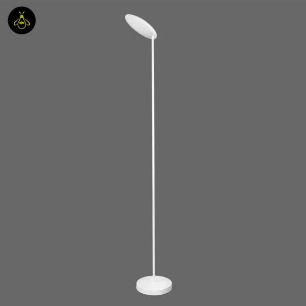 White LED floor lamp with adjustable head creating soft ambient living room light