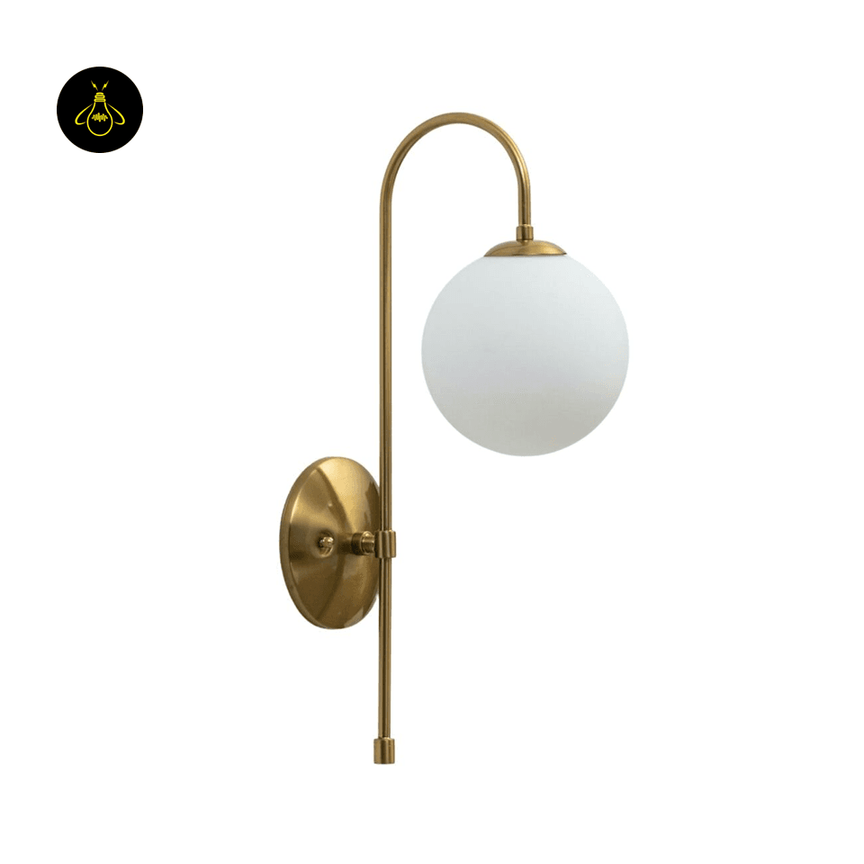 Gold Wall Light for Living Room – Oriol 48 cm Globe Sconce 9 Gold wall light for living room with arched frame and frosted globe for layered interior lighting