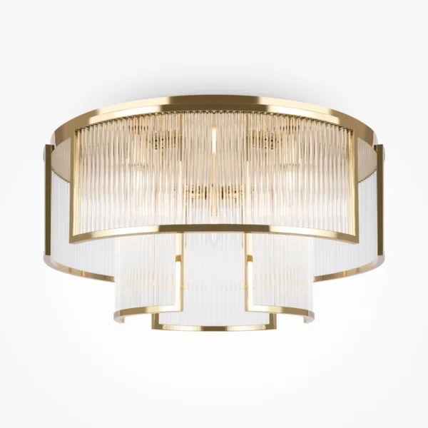 9-light fluted glass chandelier with a stepped gold frame for living rooms