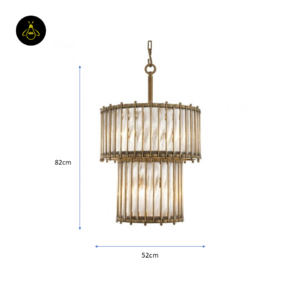 Dimension diagram of the antique brass lantern chandelier, 52 cm wide and 82 cm tall