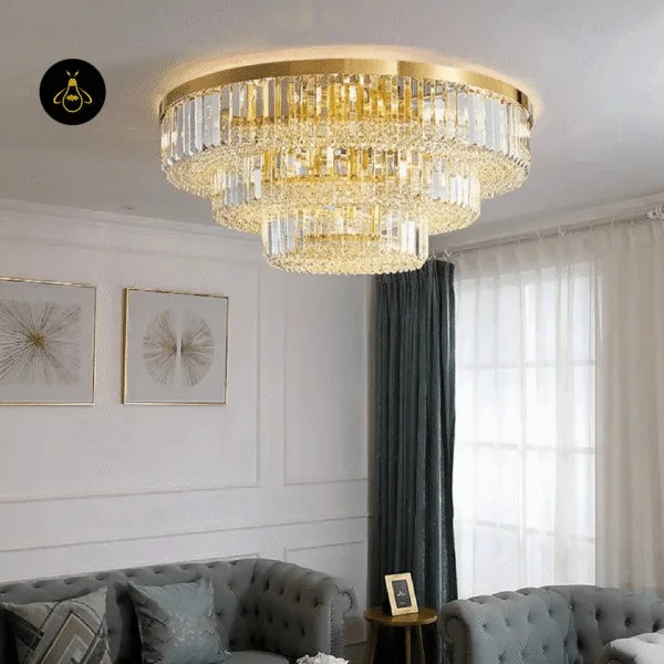 Luxury crystal ceiling chandelier with chrome frame and crystal ball dome