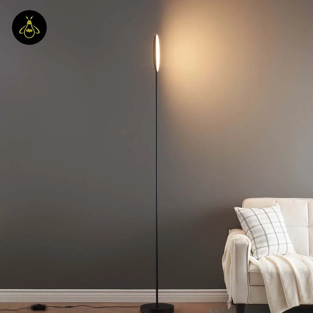 Black LED Floor Lamp – Kalena 182 cm Adjustable Head, 30W Warm White 8 Minimal black LED floor lamp with adjustable head on a plain background