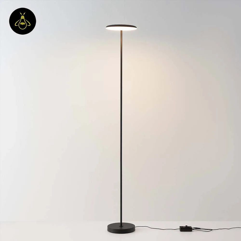 Black LED Floor Lamp – Kalena 182 cm Adjustable Head, 30W Warm White 4 Matte black LED floor lamp with adjustable head and slim round base