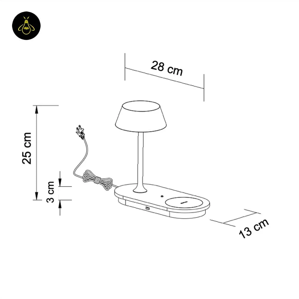 LED Table Lamp with Wireless Charging Pad – Matte Black 10 Dimension drawing of the LED table lamp with wireless charging pad, 25 cm tall