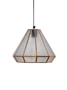 Moroccan glass pendant light with gold-framed faceted lantern shade, 30 cm wide, for living and dining rooms