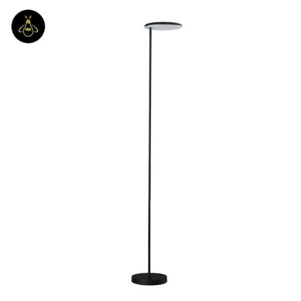 Modern black LED floor lamp with adjustable head and slim disc light