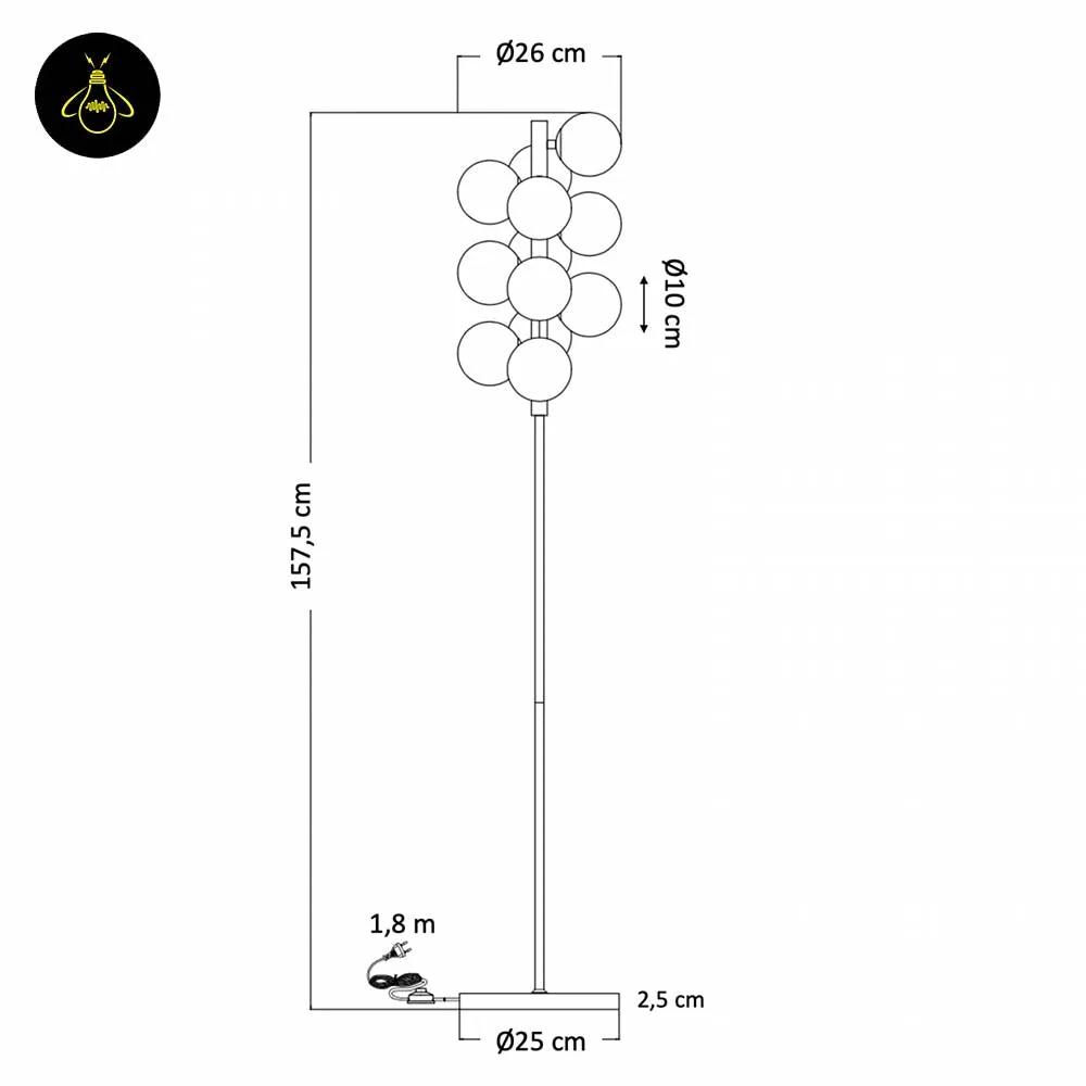 White Globe Floor Lamp – 12 Gold-Framed Opal Spheres | Ambrosia 11 White globe floor lamp providing warm ambient lighting for a living room corner