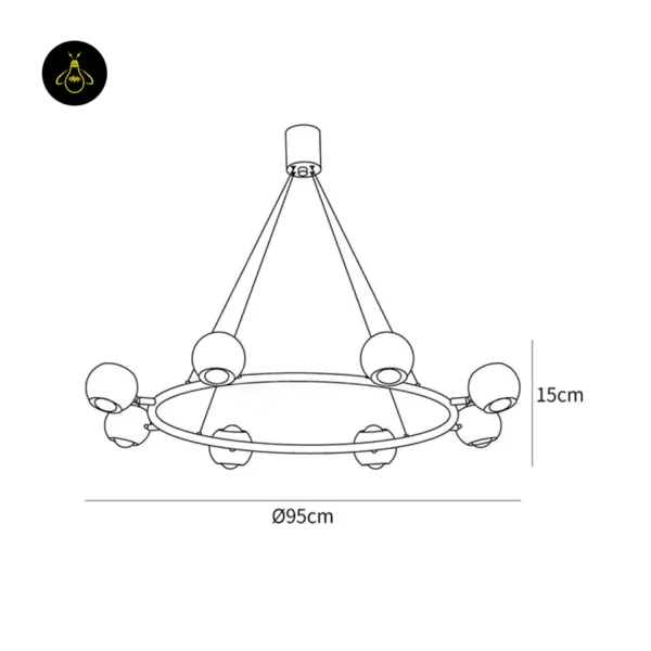 Modern LED Chandelier – Callisto Circular Brass 8-Light 95 cm dimension diagram