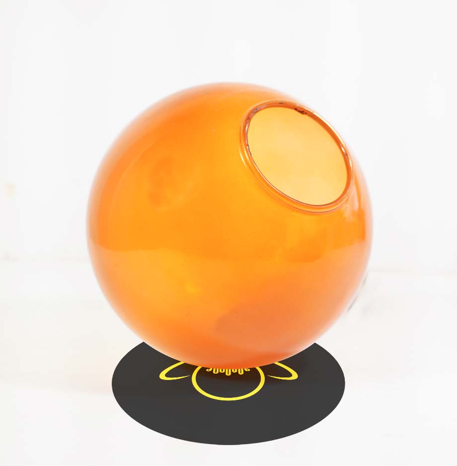Orange Glass Ball for Chandelier – 5 Inch Round Borosilicate Globe 2 Open-top fitter view of 5 inch orange glass ball for chandelier socket – Jagmag Lights