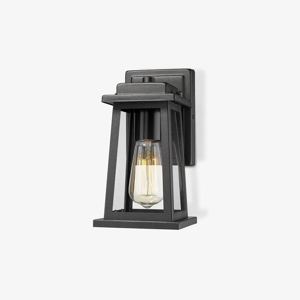 Outdoor wall lantern with sand-cast black metal frame and clear glass for entryway – Jagmag Lights
