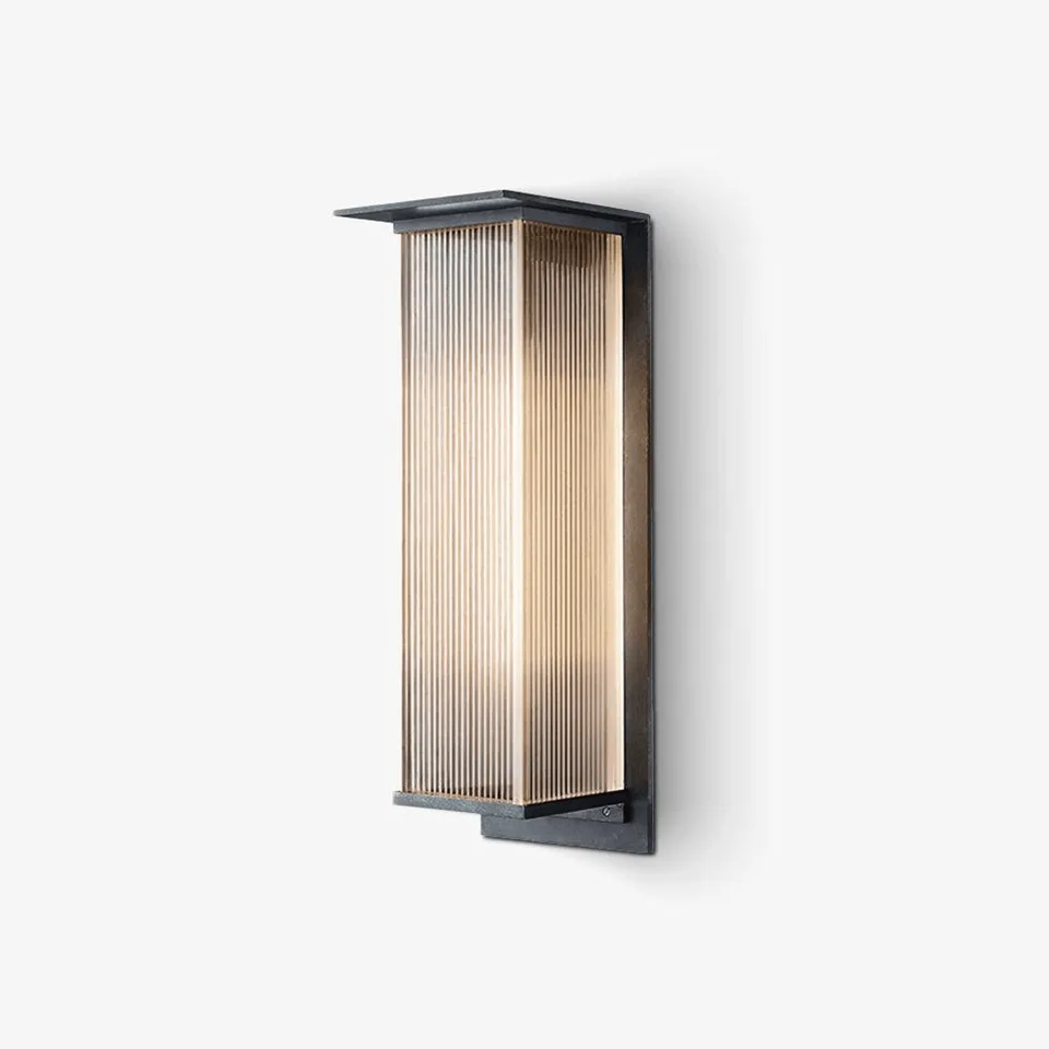 Modern outdoor wall light in black stainless steel with ribbed acrylic diffuser, 51 cm tall