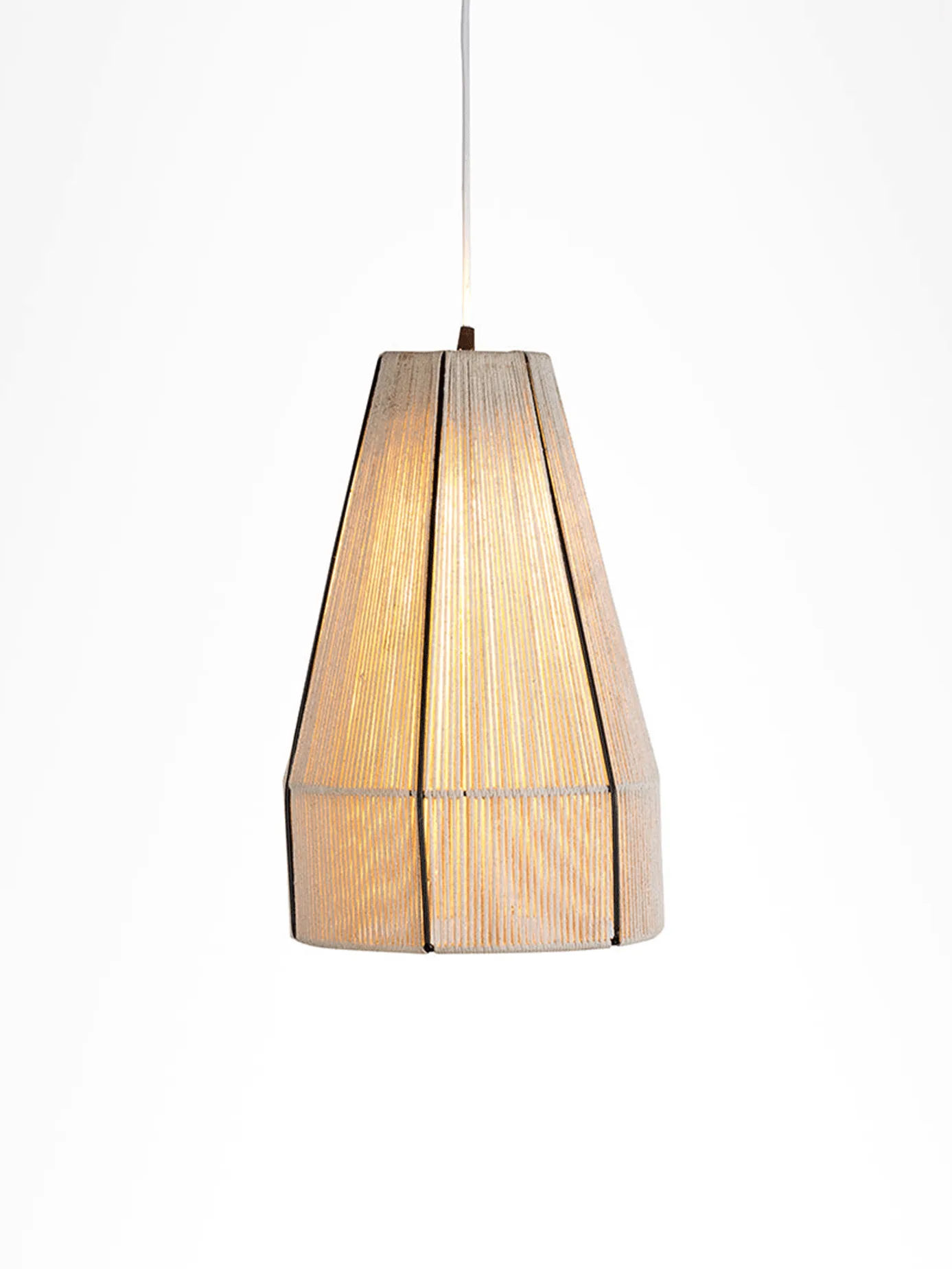 Woven Pendant Light – Handwound Raffia Cone, 16-Inch 4 Natural fibre woven pendant light with cream raffia cone shade and black canopy