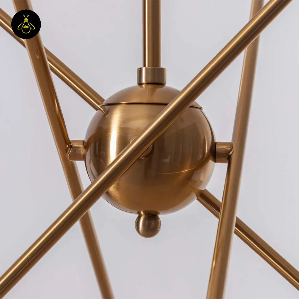 Linear Brass Chandelier – 8-Light Clear Glass, 60 cm 7 Brass chandelier clear glass shade close-up