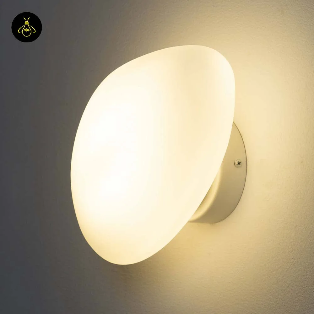White Opaline Wall Light – Veglia 25 cm Glass Disc 16 White LED wall light giving a soft opaline accent glow in a living room