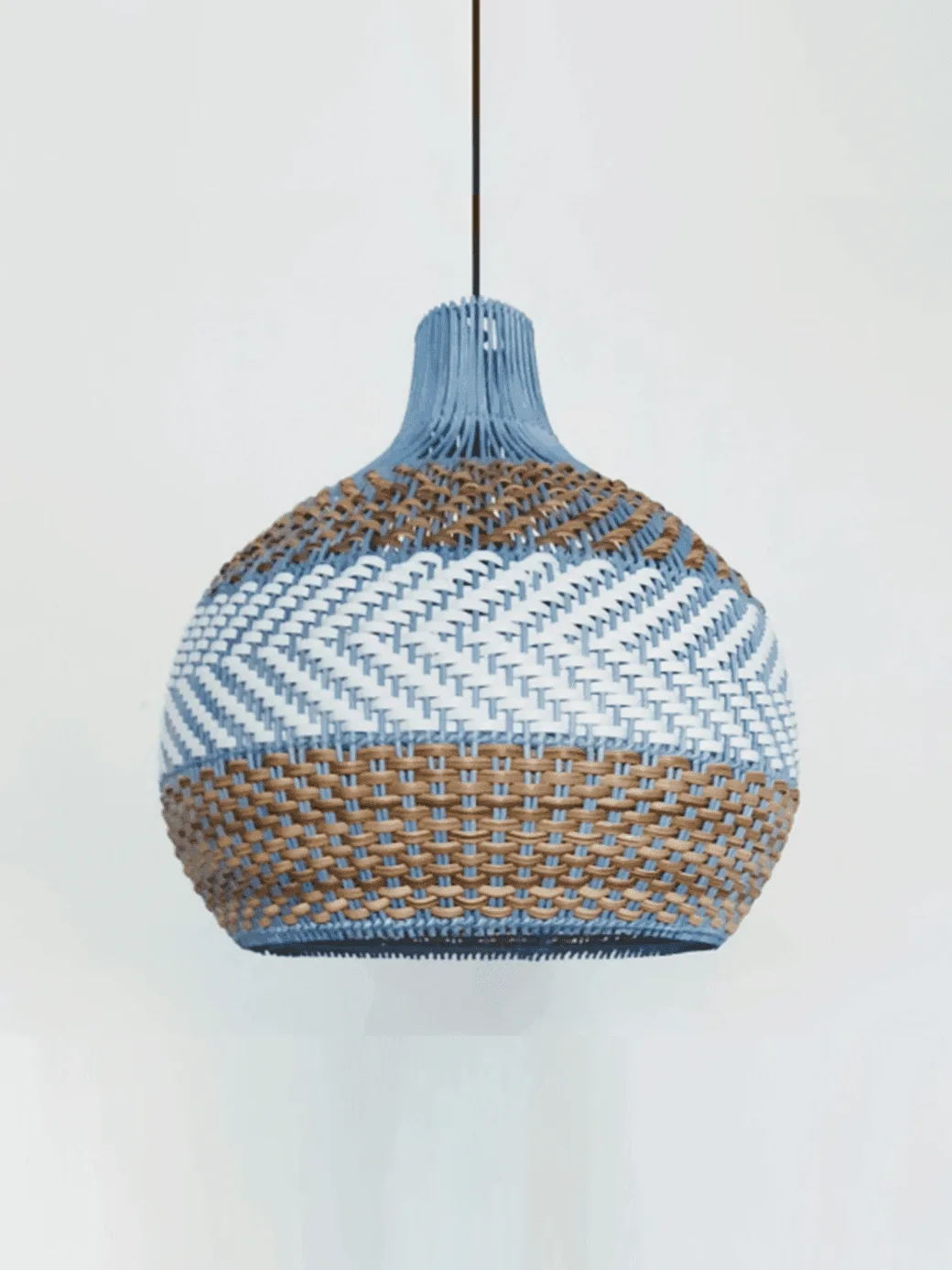 Rattan hanging lamp with 40 cm blue, white and natural woven dome shade – Jagmag Lights