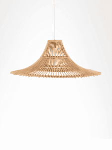 Natural woven bamboo hanging light shade close-up texture