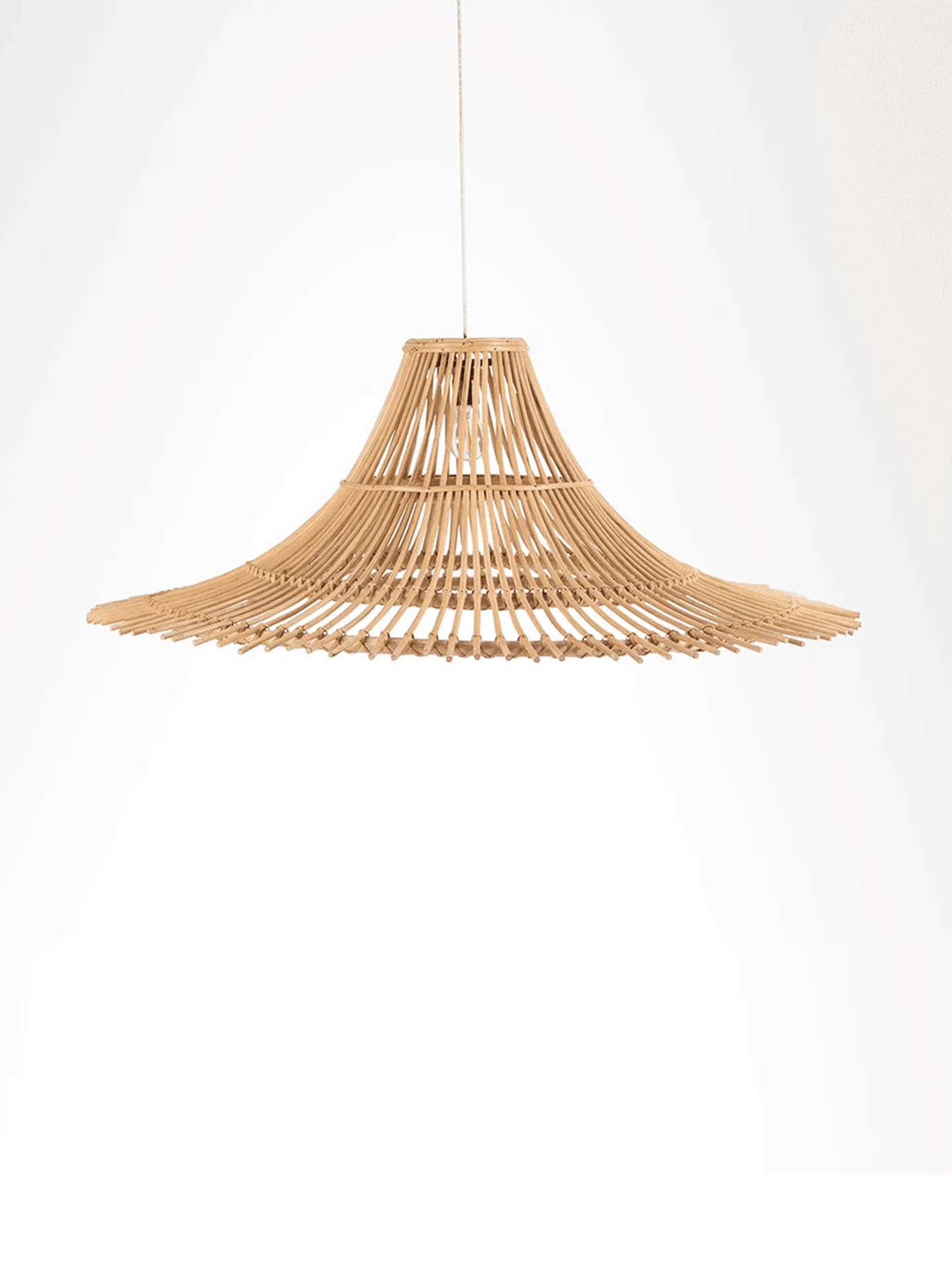 Bamboo Pendant Light – Woven Shade, 43-Inch Black-Finish Fixture 2 Natural woven bamboo hanging light shade close-up texture