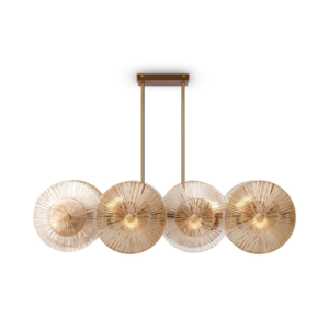 Rectangular gold fluted glass chandelier for a living room