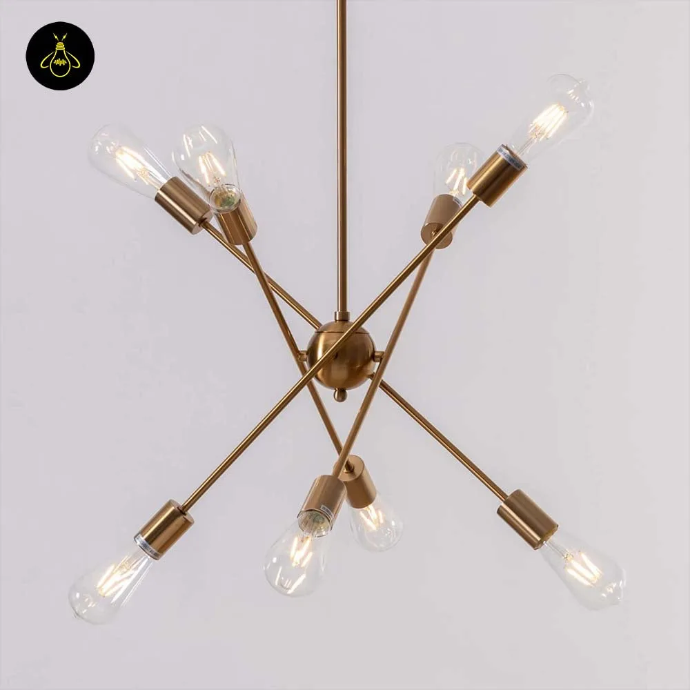 Linear Brass Chandelier – 8-Light Clear Glass, 60 cm 11 Clear glass and brass linear chandelier, hanging view